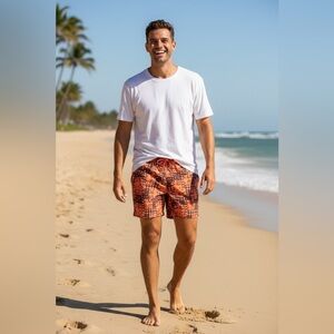 Mr Swim Geometric Swim Trunks In Red Size XL NWOT